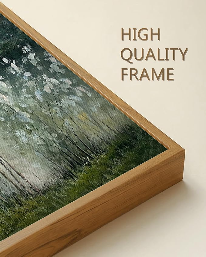 SHENIFY 24x36in Large Vintage Landscape Framed Canvas Wall Art Forest Pond Classic Hallway Bathroom Office Decor - Natural Framed
