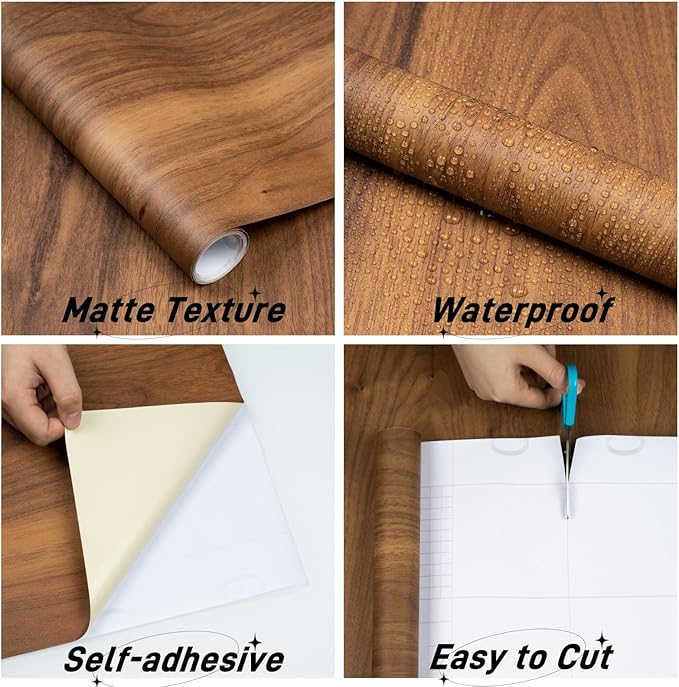 Wood Contact Paper with Tools, Peel and Stick Wallpaper Thicken for Countertops, Vintage Wood Grain Wallpaper Waterproof, Natural Wood Brown Self-Adhesive Removable Vinyl Film 15.7 in X 393 in