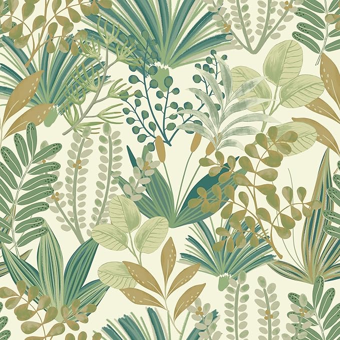 17.3"x393" Green Peel and Stick Wallpaper Jungle Tropical Wallpaper Green Leaf Botanical Contact Paper Self Adhesive Removable Wall Paper for Bedroom Cabinet Drawer Vinyl Roll