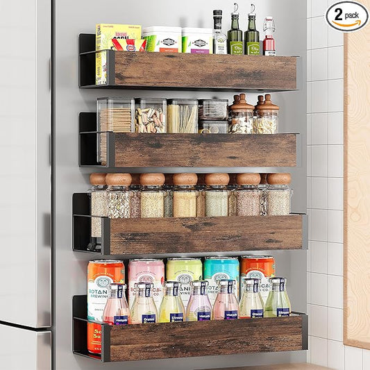 2/3/4 Pack Moveable Fridge Magnetic Spice Racks,Metal Black/White (Wood)