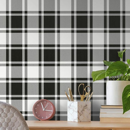 Guvana 17.7"x197" Black and White Peel and Stick Wallpaper Trellis Removable Contact Paper Modren Self-Adhesive Waterproof Wallpaper for Wall Paper Bedroom Shelves Drawer Liner Decorative