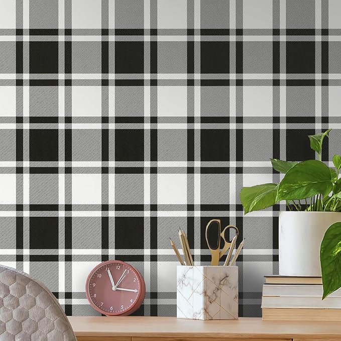 Guvana 17.7"x197" Black and White Peel and Stick Wallpaper Trellis Removable Contact Paper Modren Self-Adhesive Waterproof Wallpaper for Wall Paper Bedroom Shelves Drawer Liner Decorative