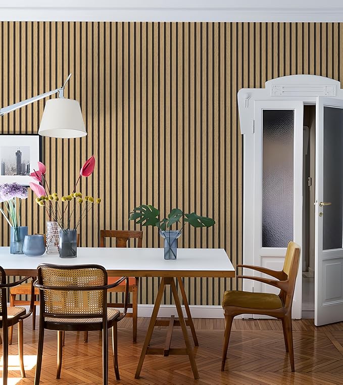 Wallpaper Peel and Stick Wood Grating Stripe Self-Adhesive Wallpaper Faux Wood Contact Paper Wood Slats Self Adhesive Wall Paper PVC Vinyl Film Removable Waterproof 17.3