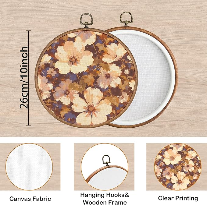 KSDUT Aesthetic White Flower Wall Art Decor - Botanical Neutral Mid Century Modern Wall Art Canvas Frame Hanging Prints, Vintage Landscape Round Wall Art Decor for Home Decorations 10"x10"