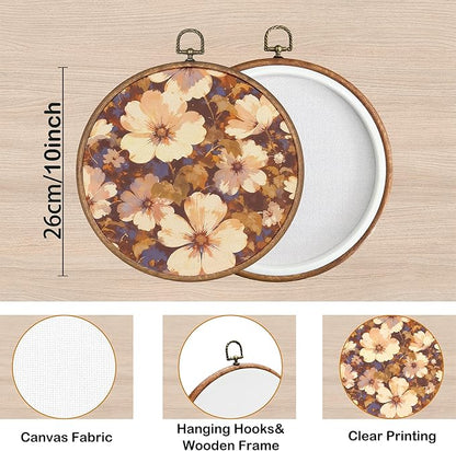 KSDUT Aesthetic White Flower Wall Art Decor - Botanical Neutral Mid Century Modern Wall Art Canvas Frame Hanging Prints, Vintage Landscape Round Wall Art Decor for Home Decorations 10"x10"