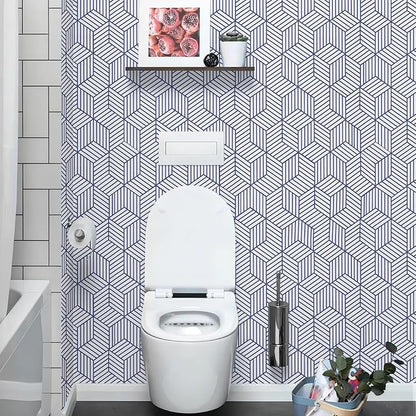 WENMER 17.71"x118" Geometric Hexagon Wallpaper Peel and Stick Blue White Contact Paper Geometric Contact Paper Removable Self Adhesive Wallpaper Vinyl Film for Shelf Drawer Home Use