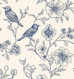 Beige Wallpaper Peel and Stick Blue Floral Bird Vintage Contact Paper 17.5