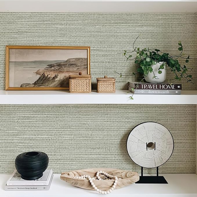 JiffDiff Grasscloth Wallpaper Peel and Stick Cream Grassweave Peel & Stick Textured Wallpaper Self Adhesive Contact Paper 17.3"x472"