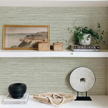 JiffDiff Grasscloth Wallpaper Peel and Stick Cream Grassweave Peel & Stick Textured Wallpaper Self Adhesive Contact Paper 17.3"x472"