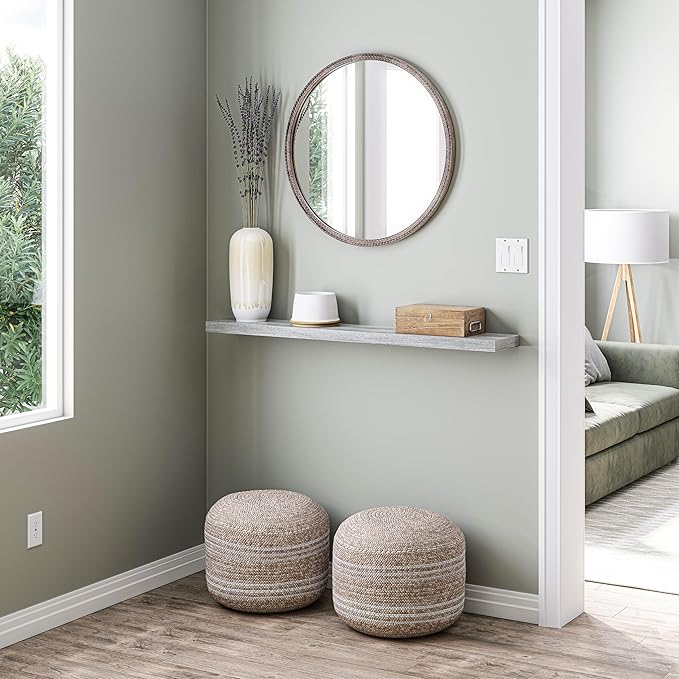 Ballucci Floating Shelves for Wall, 48" Wood Wall Shelf Set of 2, with Invisible Brackets for Bathroom, Living Room, Bedroom, Kitchen, Nursery, 8" Deep, Rustic Gray