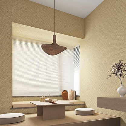 Haimin Fabric Wallpaper Textured Contact Paper (24in X 393in) Grasscloth Wallpaper Peel and Stick Faux Linen Wall Paper Self-Adhesive Vinyl Looks Like Woven Straw (Yellow Beige)