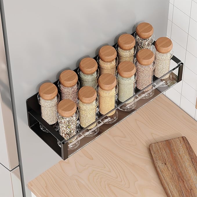 2/3/4 Pack Moveable Fridge Magnetic Spice Racks,Metal Black/White (Clear)