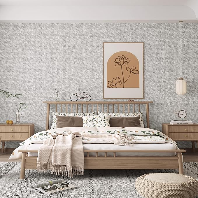 Haimin Fabric Wallpaper Textured Contact Paper (24in X 393in) Grasscloth Wallpaper Peel and Stick Faux Linen Wall Paper Waterproof Vinyl Self Adhesive (Light Gray)