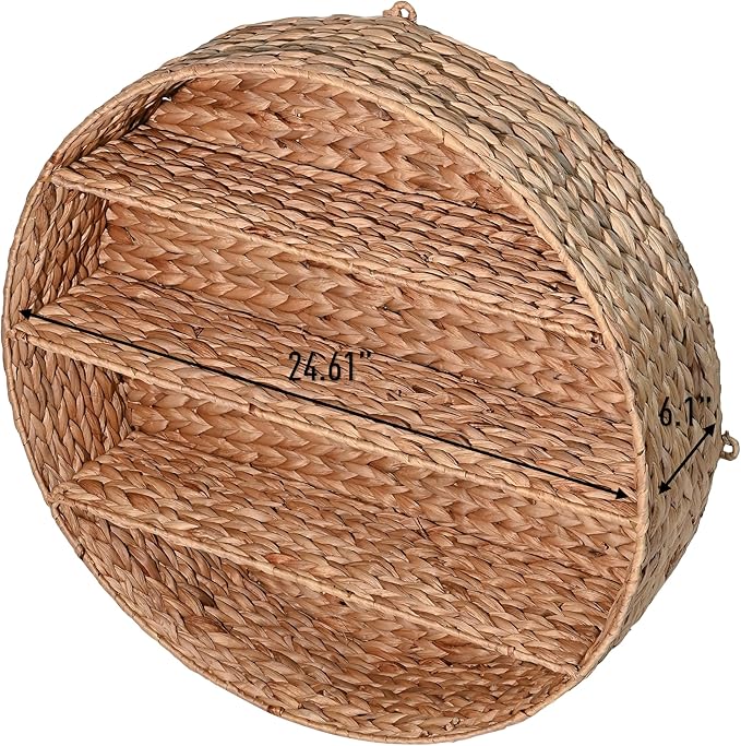 happimess WRK1000A Annulus 24.5" 3-Shelf Circular Handwoven Hyacinth Wall Rack for Entryway, Bedroom, Living Room, Guest Room, Natural