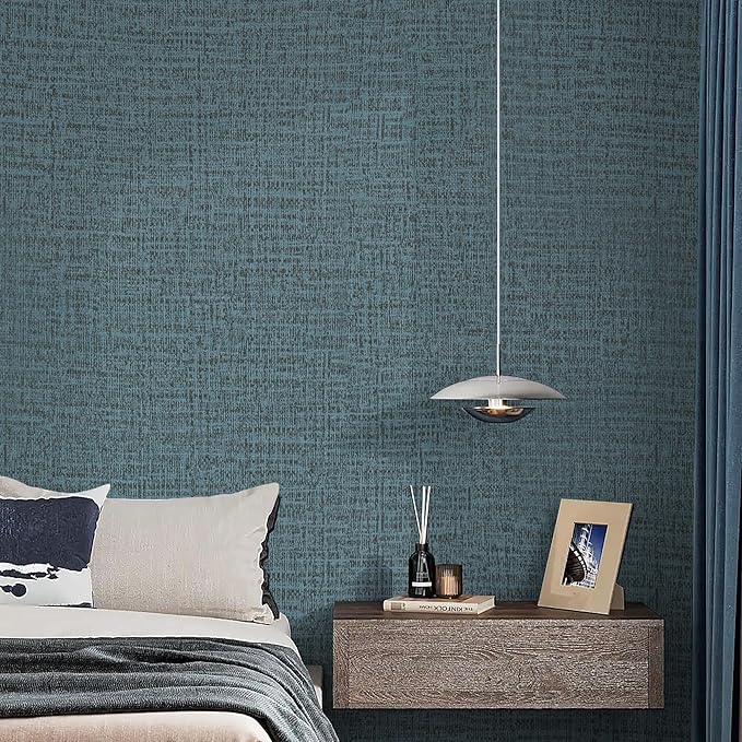 Guvana Grasscloth Peel and Stick Wallpaper Blue Textured Contact Paper Modern Removable Self Adhesive Wall Paper Thicken Fabric Faux Linen Wallpaper for Bathroom Bedroom Living Room 197inx15.7in
