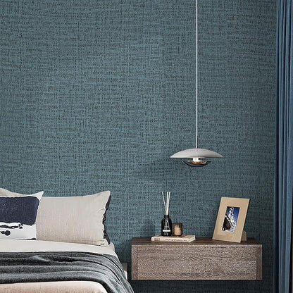 Guvana Grasscloth Peel and Stick Wallpaper Blue Textured Contact Paper Modern Removable Self Adhesive Wall Paper Thicken Fabric Faux Linen Wallpaper for Bathroom Bedroom Living Room 197inx15.7in