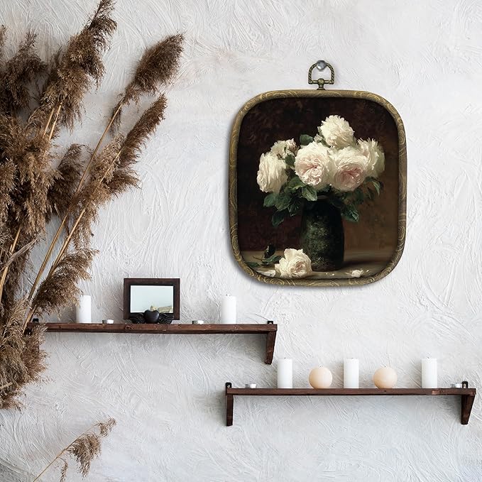 KSDUT Flower Wall Art Decor - Botanical Neutral Mid Century Modern Wall Art Canvas Frame Hanging Prints, Vintage White Floral Square Wall Art Decor for Home Decorations 6.5"x5.7"