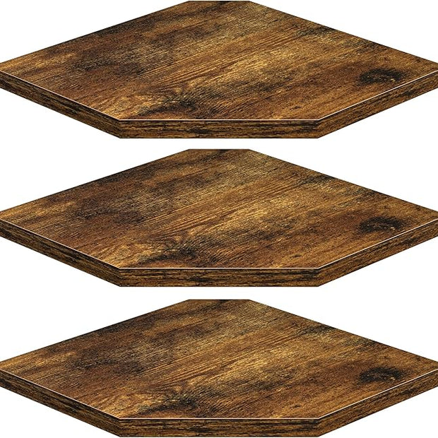 Fun Memories Corner Shelf Wall Mount, Floating Corner Shelves, Set of 3 Corner Wall Shelf Organizer, Rustic Wood Wall Storage Display Shelves for Living Room Bedroom Bathroom Kitchen, Rustic Brown