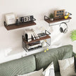 Wood Floating Shelves Wall Mounted - 3+1 Tier Rustic Bathroom Shelves Over Toilet with Wire Storage Basket &Towel Bar, Set of 3 Farmhouse Floating Shelf for Bathroom,Kitchen,Bedroom,Dark Brown.