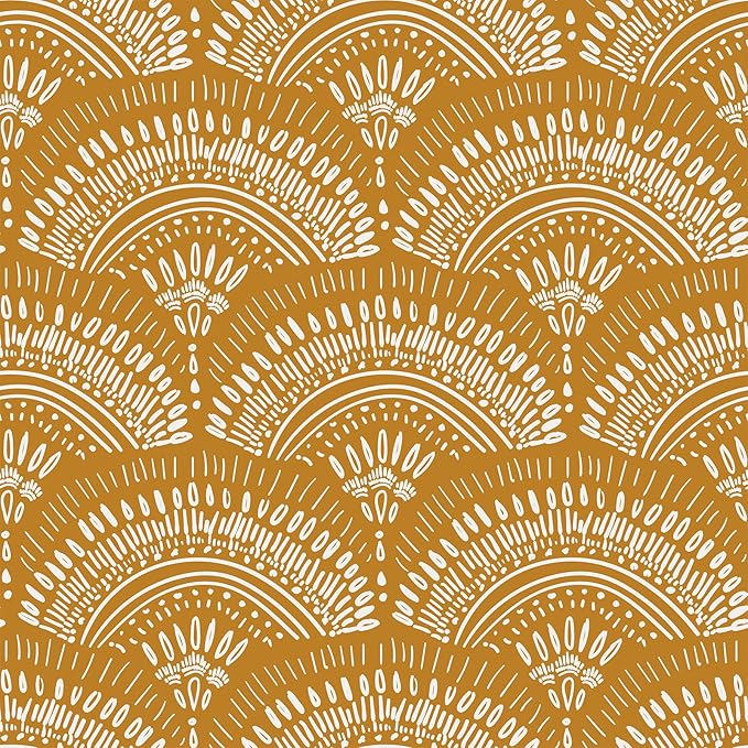 VEELIKE Mustard Yellow Geometric Wallpaper Peel and Stick Boho Wallpaper for Bedroom Bathroom Nursery 17.7''x354'' Removable Yellow Art Deco Wallpaper Renter Friendly Adhesive Contact Paper for Walls
