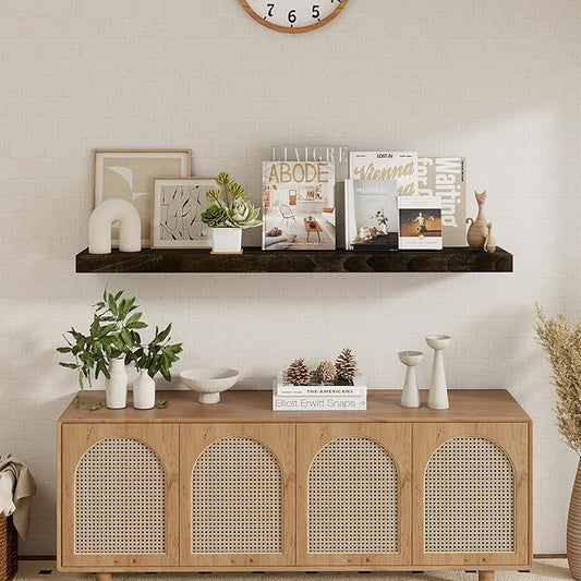 fuqing Floating Shelves for Wall - 48 Inch Dark Wood Shelves Set of 1-48 Inch Wide x 9.3 Inch Deep x 1.6 Inch Thick Wooden Wall Shelves for Room Decor & Storage