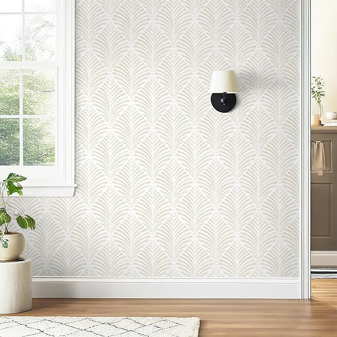 Safiyya 17.3"x196" Peel and Stick Wallpaper Boho Contact Paper Beige Neutral Modern Geometric Wall Paper Self Adhesive Removable Wallpaper for Bedroom Vinyl Rolls