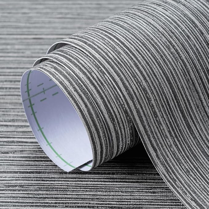 Grasscloth Textured Wallpaper Gray Peel and Stick 24inX393in Fabric Wall Paper Upgraded Thick Self-Adhesive Vinyl Contact Paper for Home Use(Dark Grey)