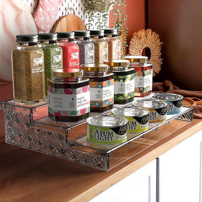 Simple Houseware 3 Tier Plastic Spice Shelf For Countertop and Cabinet Storage Organizer, 2 Pack, Clear