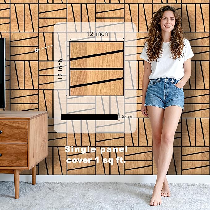 WoveN SounD Artisan Acoustic Wall Panels, 16 Pack 12x12 Inch, Wood Veneer Carved Sound Proof Wall Decor, Self-Adhesive for Home, Studio, Office & Focus Zones, Cut Prism, Natural Oak