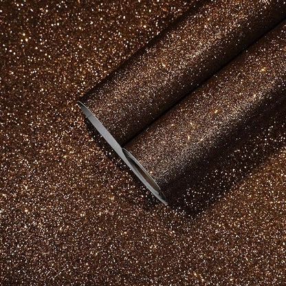 CHIHUT Dark Brown Glitter Wallpaper Peel and Stick Sparkle Glitter Contact Paper Self Adhesive Removable Brown Wallpaper for Bedroom Decorative Fabric Roll for Walls Cabinets Shelf Liner 15.7''x236''