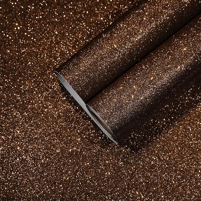 CHIHUT Dark Brown Glitter Peel and Stick Wallpaper Brown Glitter Contact Paper for Cabinets Bedroom Walls Removable Self Adhesive Decorative Wallpaper Fabric Roll for Drawer Gift DIY 15.7''x100''