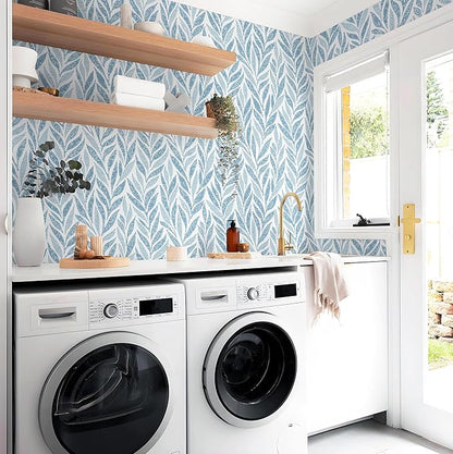Safiyya Peel and Stick Wallpaper Boho Contact Paper Peel and Stick Modern Bathroom Wall Paper for Bedroom Blue and White Wallpaper Self Adhesive Removable Vinyl Roll 118"x17.3"