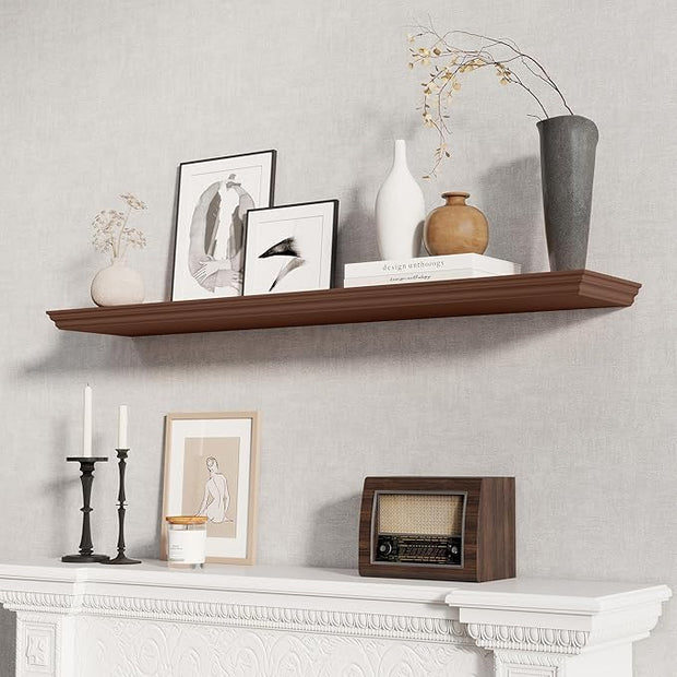 Fun Memories Floating Shelves 48 Inch Long, 9.3 Inch Deep Classic Crown Molding Floating Shelves for Wall, Rustic Wooden Shelves for Wall Decor Bathroom, Kitchen, Office, (Walnut, 1Pack)