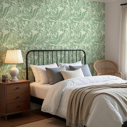 FLFK Tropical Leaf Peel and Stick Wallpaper 16" x 64" Green Wallpaper Modern Botanical Contact Paper Vinyl Self Adhesive Wall Paper for Bedroom Shlef Cabinet Décor
