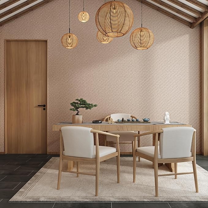 Haimin Fabric Wallpaper Textured Contact Paper (24in X 393in) Grasscloth Wallpaper Peel and Stick Faux Linen Wall Paper Waterproof Vinyl Self Adhesive (Light Brown-1)