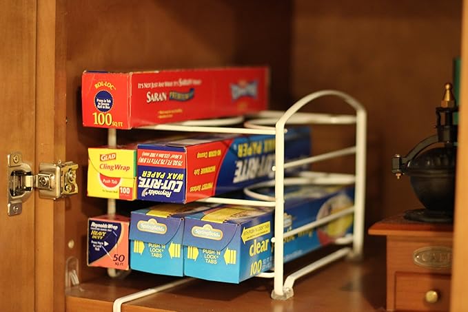 Deco Brothers Wrap Organizer Rack for Kitchen Cabinet, White (Small/Standard, 2-1/2
