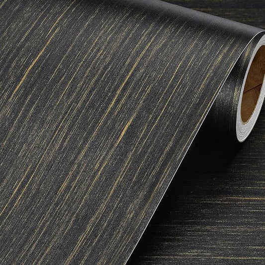 Livelynine Textured Black and Gold Wallpaper Peel and Stick Black and Gold Contact Paper for Cabinets Countertops Desk Covering Waterproof Renter Friendly Wallpaper for Bathroom Apartment 15.8X78.8