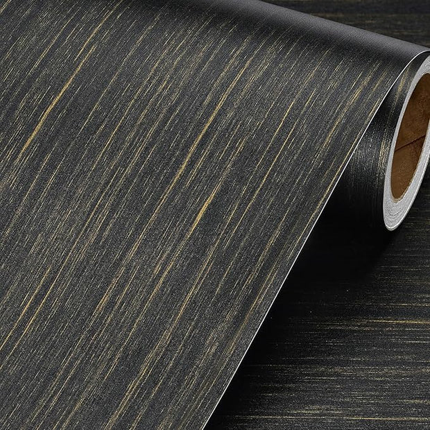 Livelynine 15.8X197 Black and Gold Textured Peel and Stick Wallpaper for Bedroom Walls Kitchen Cabinet Contact Paper Peel and Stick Wall Paper Self Adhesive Mid Century Modern Accent Wall Covering