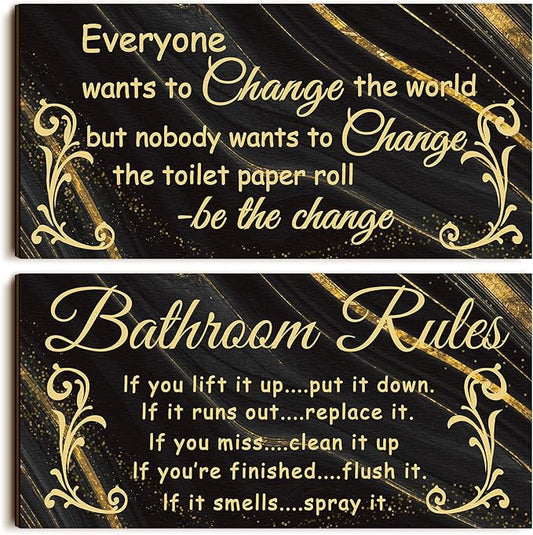 Jetec 2 Pieces Funny Bathroom Signs Bathroom Wall Decor Toilet Wall Accessories Farmhouse Toilet Rustic Wooden Signs, 12x6 Inch(Cool Style)