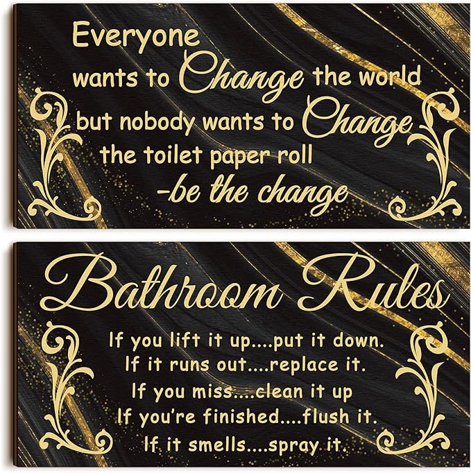 Jetec 2 Pieces Funny Bathroom Signs Bathroom Wall Decor Toilet Wall Accessories Farmhouse Toilet Rustic Wooden Signs, 12x6 Inch(Cool Style)