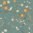 Green Floral Wallpaper Peel and Stick, Birds & Orange Fruits Contact Paper 17.5