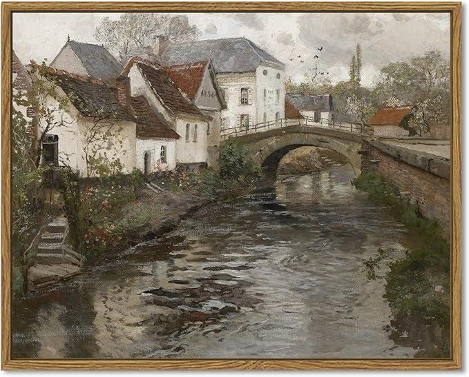 SHENIFY Vintage Town Framed Canvas Wall Art French Classic Wall Prints Modern Farmhouse Bathroom Kitchens Office Decor - 11"x14" Natural Framed