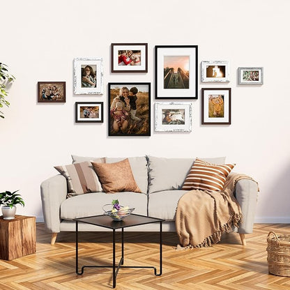 Vittanly 11x14 Picture Frame Set of 4, Display Pictures 8x10 with Mat or 11x14 without Mat, Engineered Wood with Shatter Resistant Plexiglass, Photo Frames for Wall or Tabletop Display, Mixed Colors