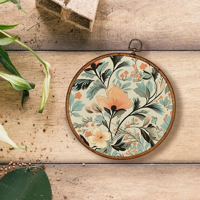 KSDUT Flower Wall Art Decor - Boho Botanical Neutral Rustic Wall Art Canvas Frame Hanging Prints, Vintage Landscape Round Wall Art Decor for Home Farmhouse Decorations 10"x10"