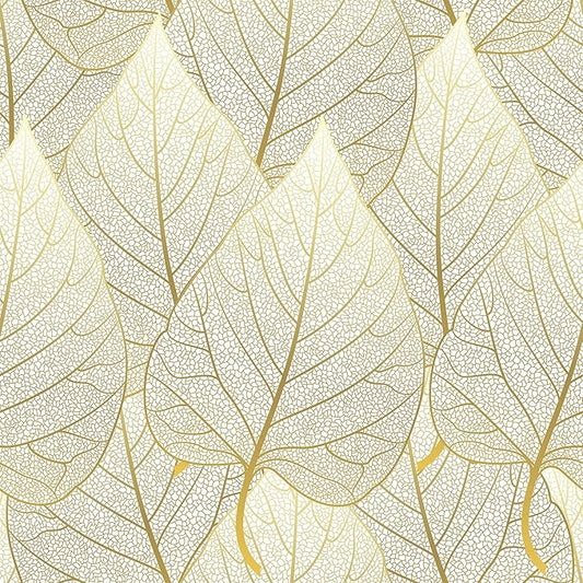 VaryStyle 17.7"x118" Luxury Gold Leaf Wallpaper White/Gold Peel and Stick Wallpaper Leaves Wall Mural Self Adhesive Stick on Vinyl Wallpaper Gold Contact Paper for Cabinets Bathroom Walls Shelf Liner