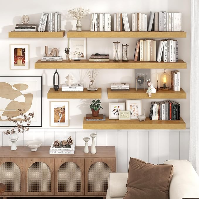 Floating Shelves for Wall, 72 Inch Wide x 12 Inch Deep Floating Shelves, Long Wood Floating Wall Shelf Shelves for Living Room Bathroom Bedroom Kitchen Home - (Oak, 72