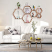WONFUlity Hexagon Floating Shelves Honeycomb Wall Mounted Wood Farmhouse Storage for Bathroom, Kitchen, Bedroom, Living Room - Driftwood Finish, Light Brown
