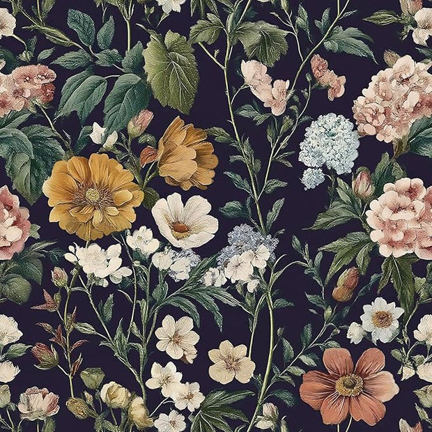 Livebor Floral Peel and Stick Wallpaper Vintage Floral Contact Paper 16.9"x118.1" Dark Flower Wallpaper Peel and Stick Boho Self Adhesive Removable Wall Paper for Cabinets Bathroom Decorative Vinyl