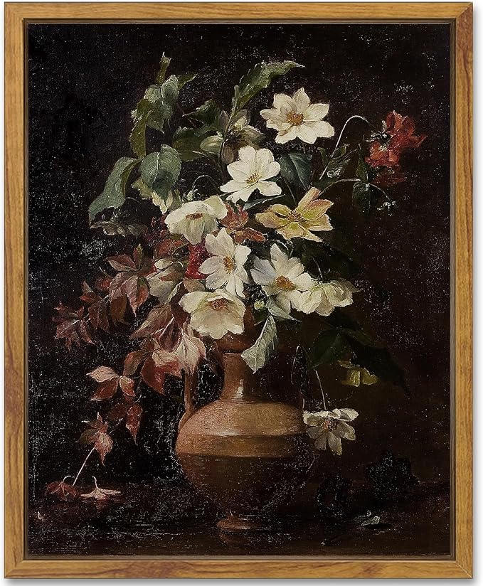 SHENIFY 8x10in Retro Floral Wall Decor Vintage Flower Wall Art for Kitchen Bathroom - Natural Framed