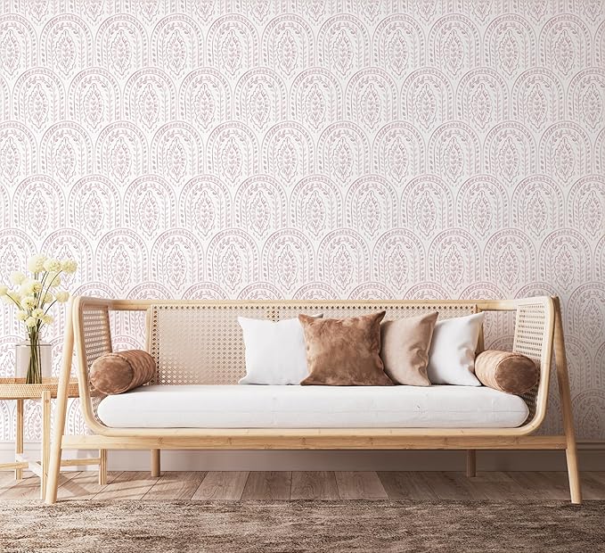 EeeComing Pink Peel and Stick Wallpaper Boho Wall Paper Peel and Stick Modern Contact Paper Self Adhesive Wallpaper for Bedroom and Bathroom Removable Cabinet Shelf Liner Vinyl 17.3”X197”